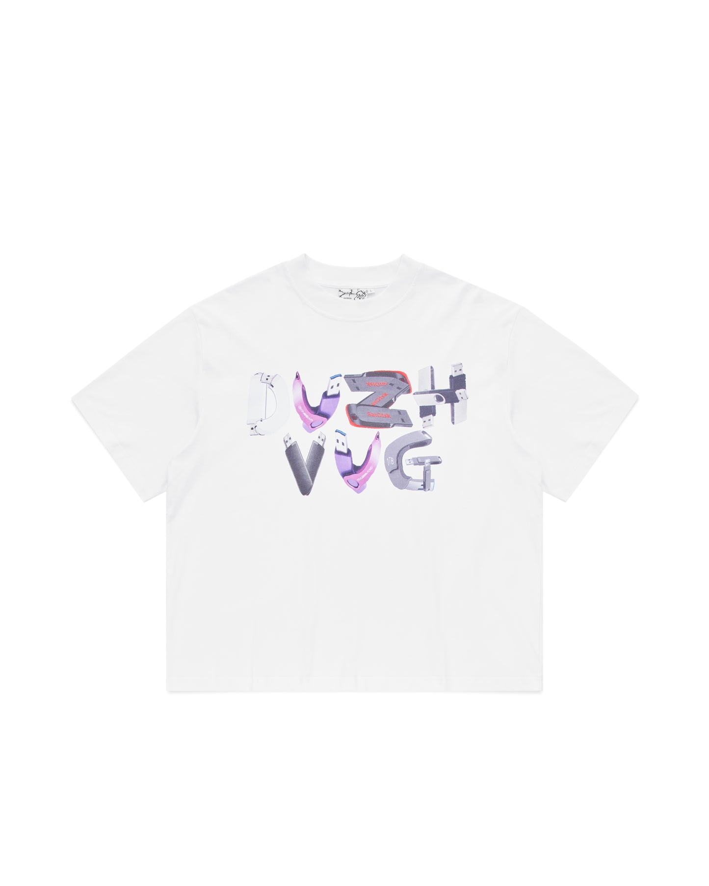 WHITE USB SPELL OUT TEE